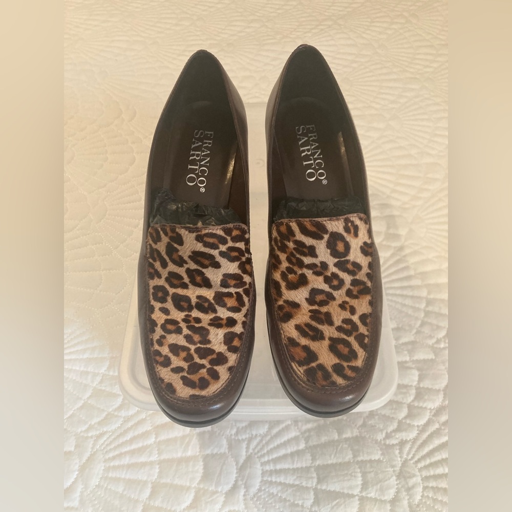 Franco Sarto leopard print/brown leather heels. Size 8